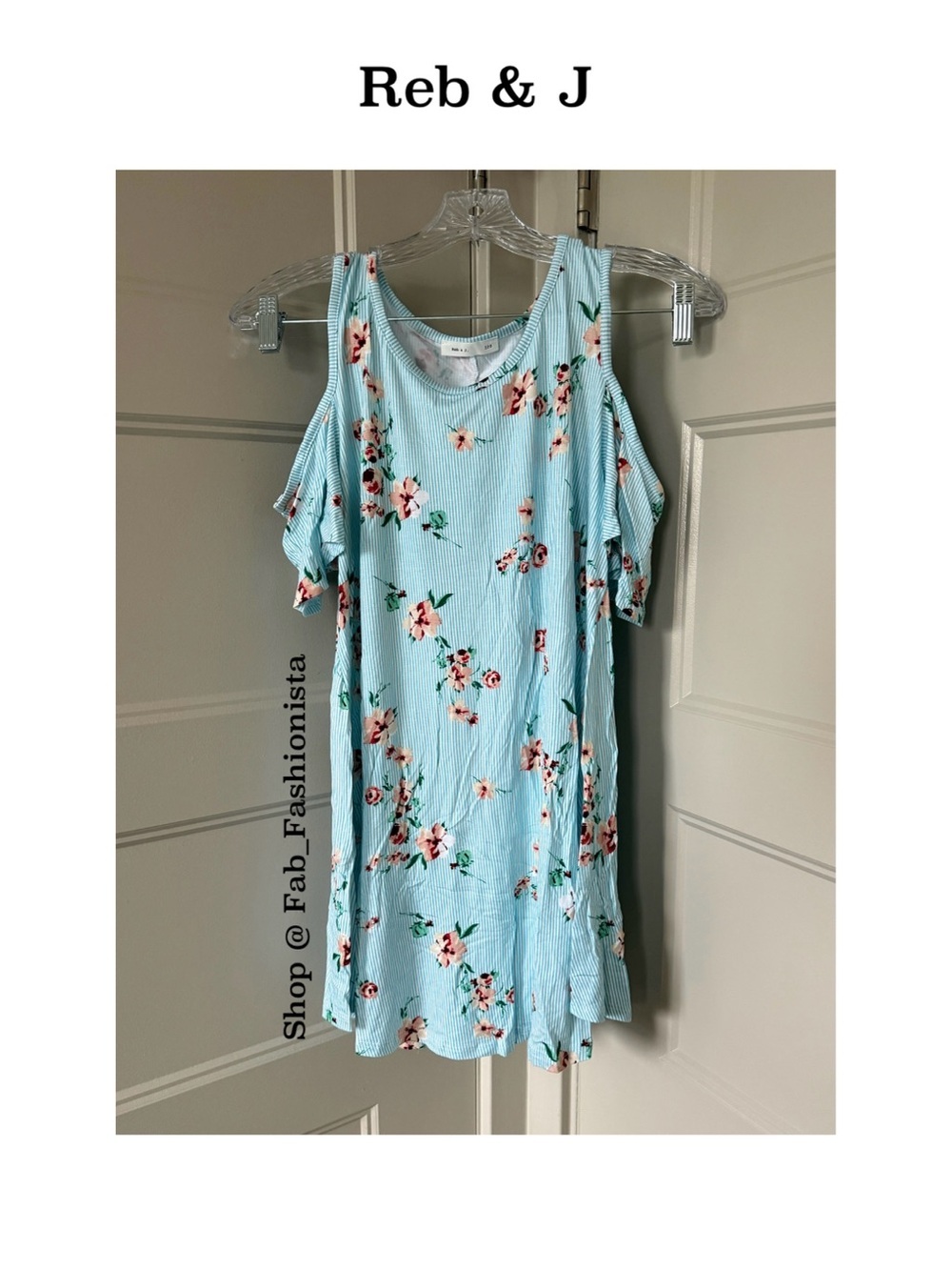 Reb & J Light Blue Floral Cold-Shoulder Dress